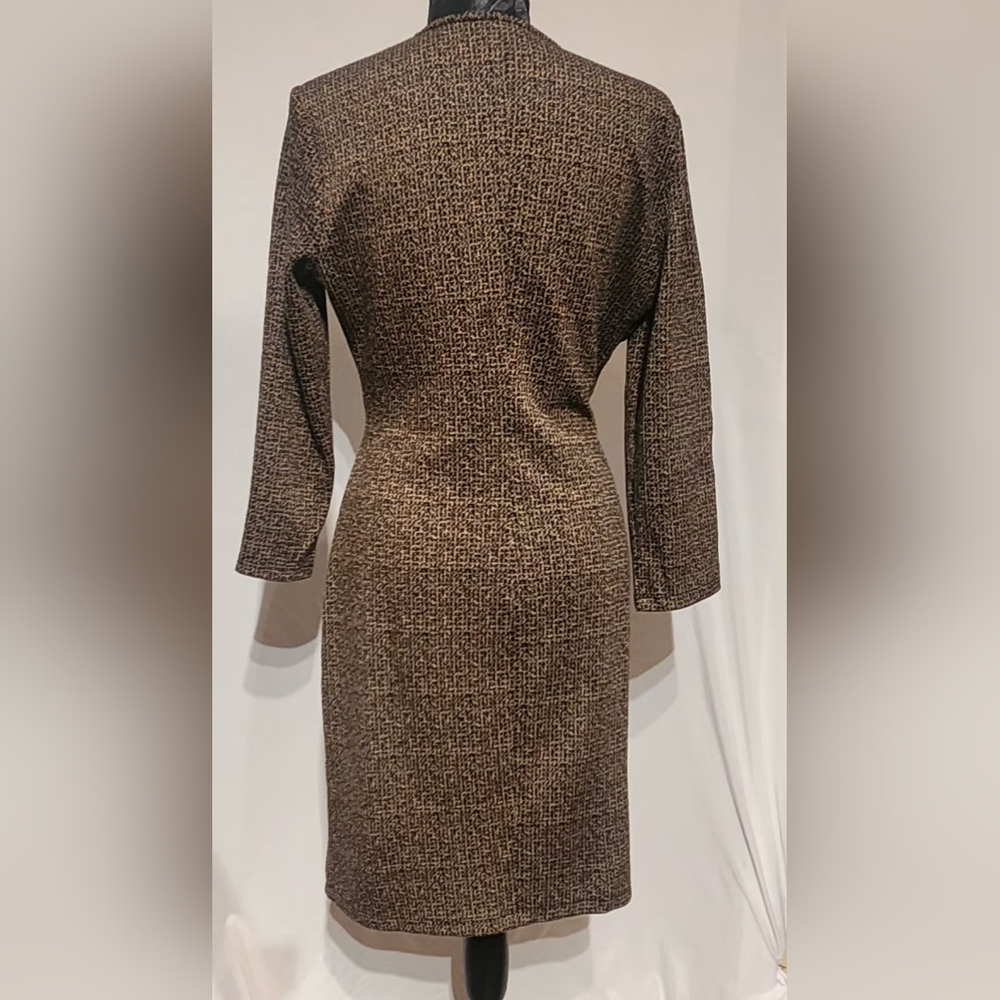 Calvin Klein Faux Wrap Sheath Dress In Brown And Black Size 4 - Picture 3 of 10